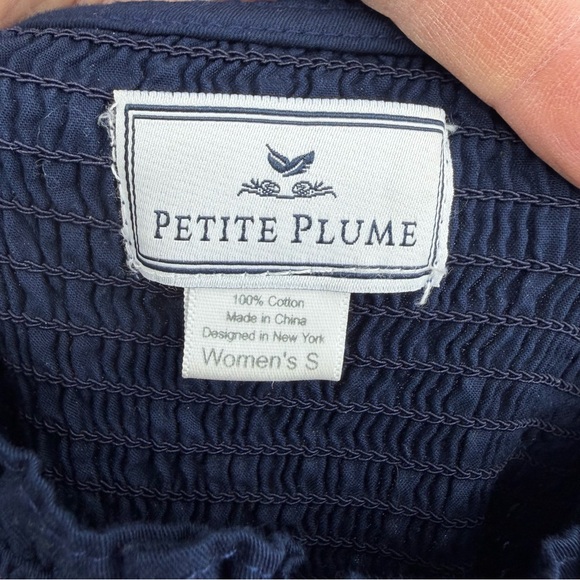 Petite Plume Navy blue Twill Margaux Dress in 100% cotton ruffle sleeves sz S - Picture 13 of 13